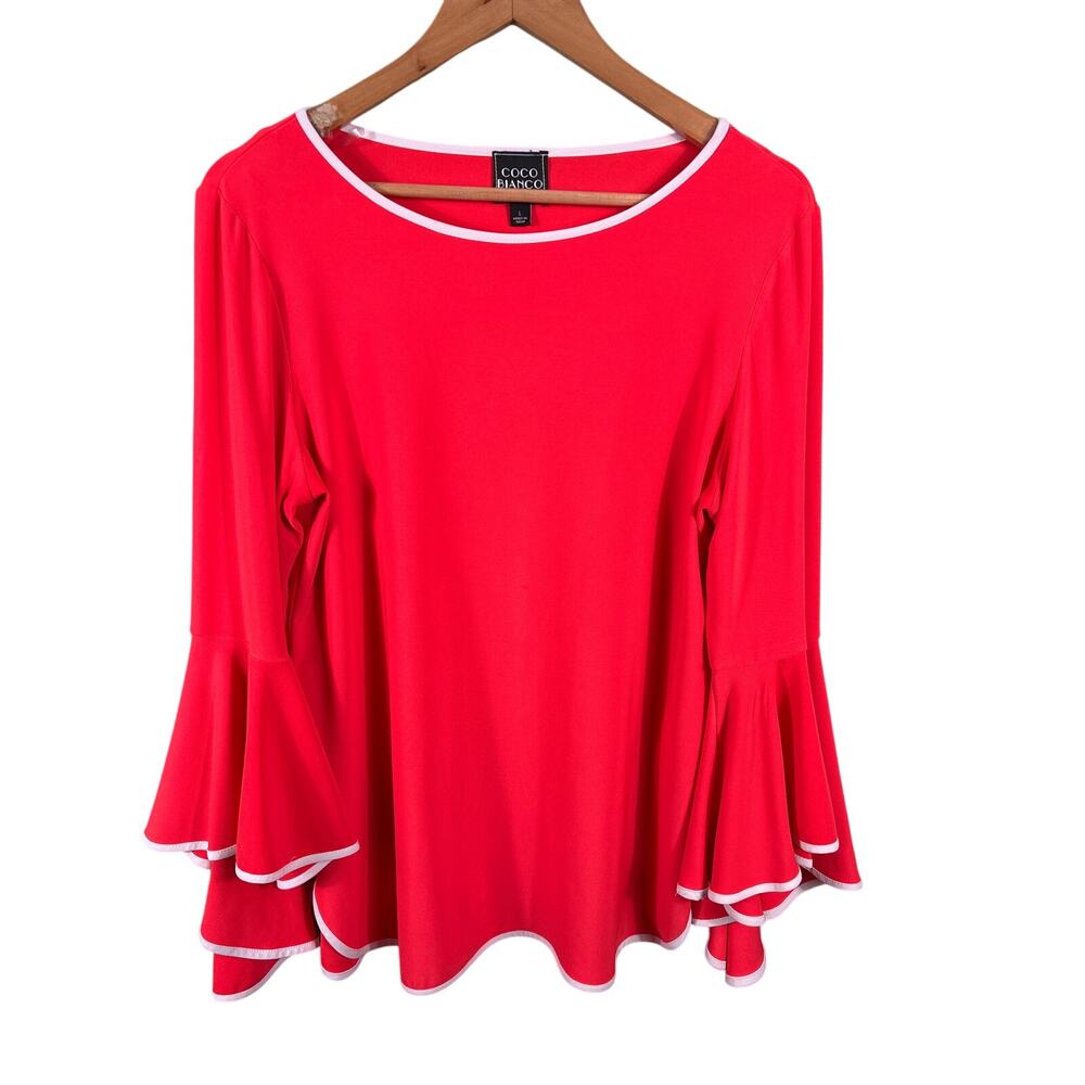 Coco Bianco Womens Size Large Orange Flared Bell Sleeve Casual Tops Shirt Blouse